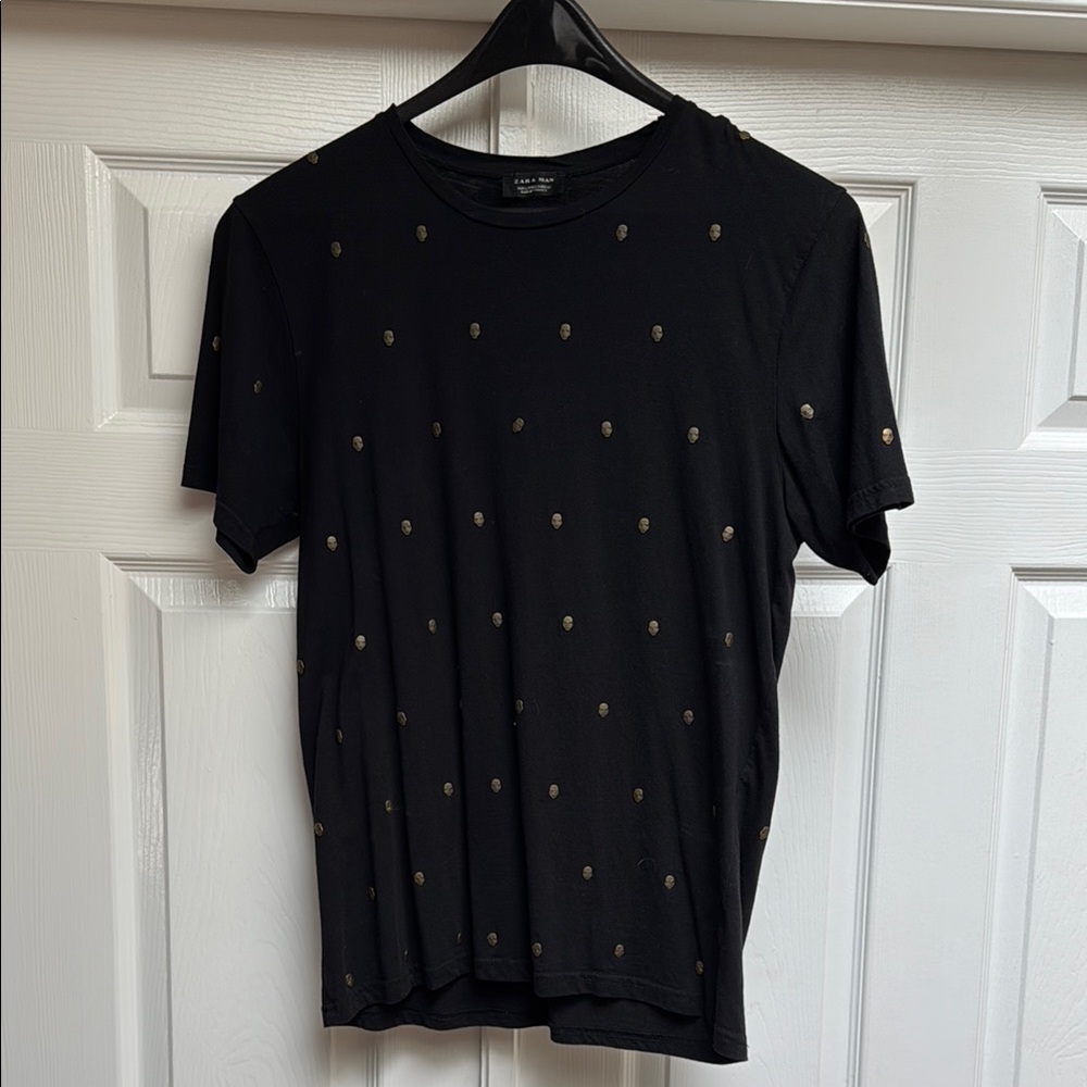 Zara Black Short Sleeve Tee with Gold Accents